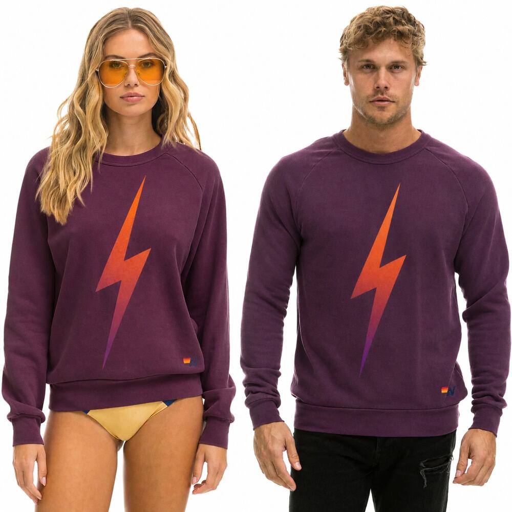 Aviator Nation Sweatshirt Unisex Lightning Bolt Fade Fleece Crewneck Purple Sz S